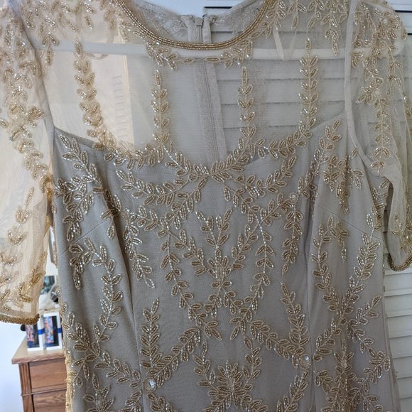 Adrianna Papell Beaded Trumpet Gown In Biscotti - Picture 7 of 10